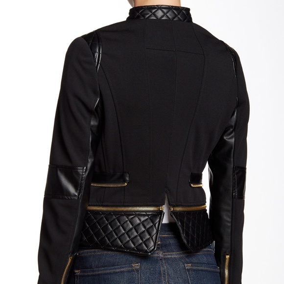 FILLMORE Zip Peplum Moto Blazer Jacket Topper NEW Black/Gold Womens CHIC  HP🎉 - Picture 5 of 12